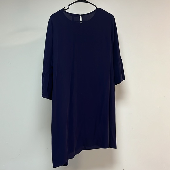Eileen Fisher Purple Tunic Silk Dress with Ruffle Sleeves - Picture 2 of 5